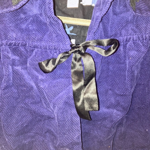 Anthropologie Elevenses Blue Corduroy Embroidered Cropped Jacket 8 - Picture 10 of 11